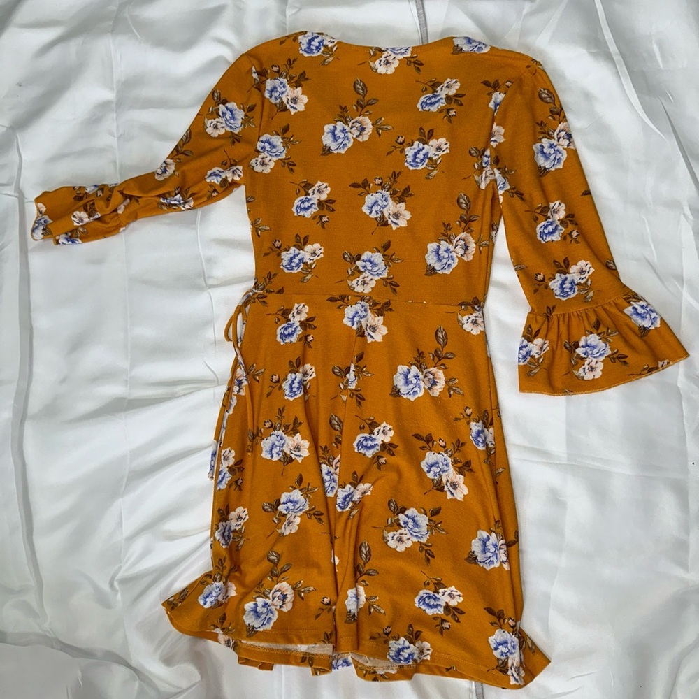 Altar’d State Mustard Yellow Floral Faux Wrap Midi Dress size small - Picture 8 of 8